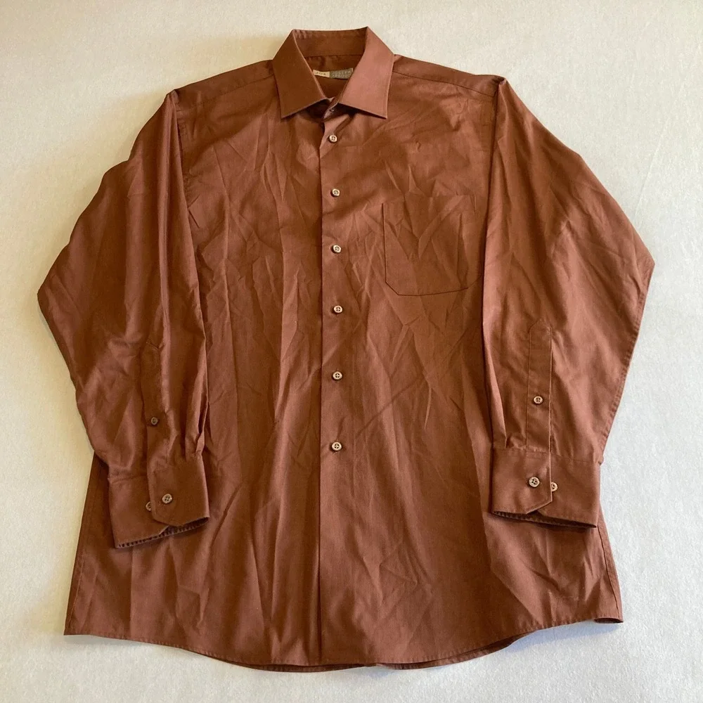 JOE Joseph‎ Abboud Mens Dress Shirt 16 32/33 Copper Brown Cotton Blend L/S